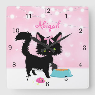 Relógio Quadrado Gata Rosa Gata Personalizada e Gata Branca