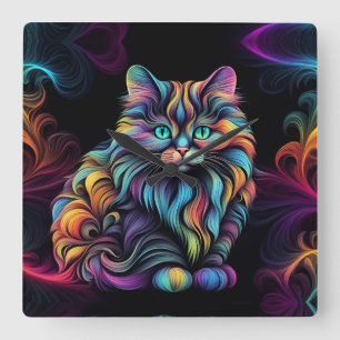 Relógio Quadrado Gatinho Colorido Bonito Arte Gatinho