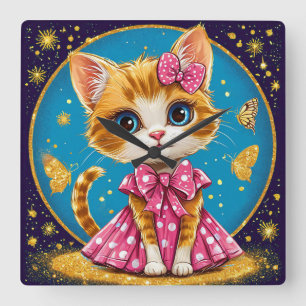 Relógio Quadrado Gatinho de desenho animado fofo