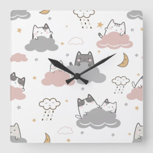 Relógio Quadrado Gatinho de Padrão Bonito
