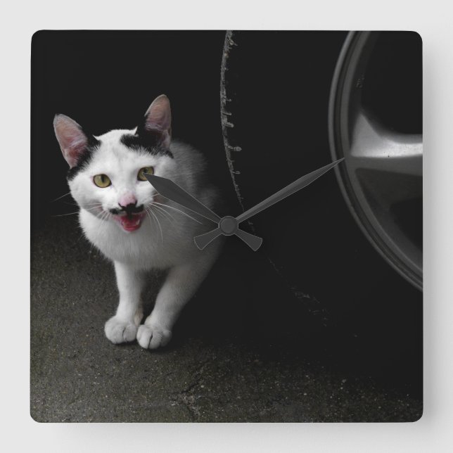 Relógio Quadrado Gato com bigode (Frente)