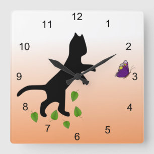 Relógio Quadrado Gato com borboleta