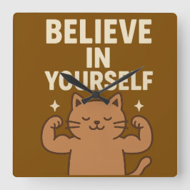 Relógio Quadrado Gato de Flexível Motivacional - "Acredite em si me