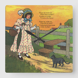 Relógio Quadrado Gato de merda onde você esteve? Madre Goose Rhyme