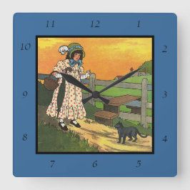 Relógio Quadrado Gato de merda onde você esteve? Madre Goose Rhyme