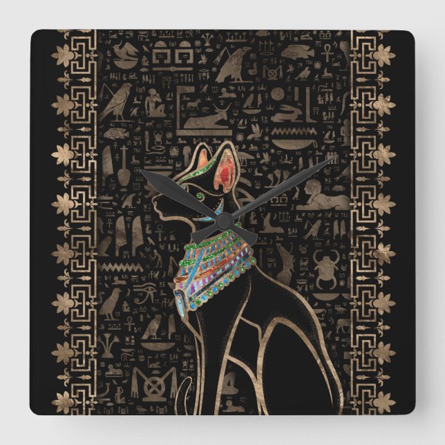 Relógio Quadrado Gato Egípcio - Bastet (Frente)