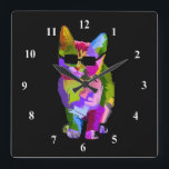 Relógio Quadrado Gato legal de Pop Art com óculos escuros<br><div class="desc">Uma bela ilustração brilhante colorida de uma gatinha legal com óculos escuros. Para amantes de gatos em todo lugar!</div>
