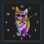 Relógio Quadrado Gato legal de Pop Art com óculos escuros<br><div class="desc">Uma bela ilustração brilhante colorida de uma gatinha legal com óculos escuros. Para amantes de gatos em todo lugar!</div>