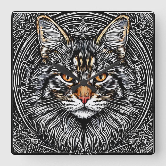 Relógio Quadrado Gato Maine Coon Adorável (Frente)