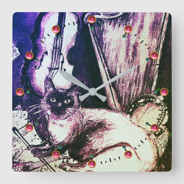 RELÓGIO QUADRADO GATO MUSICAL COM VIOLINA DE OWL E ALTA (Frente)