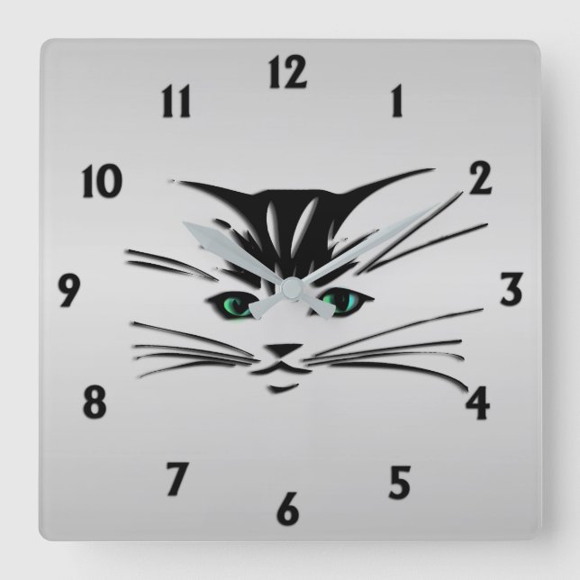Relógio Quadrado Gato Olhado Verde (Frente)