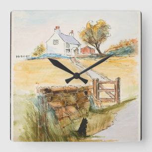 Relógio Quadrado Gato pelo Portão