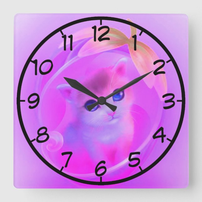 Relógio Quadrado gato pequeno (Frente)