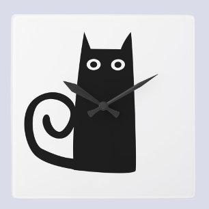 Relógio Quadrado Gato Preto