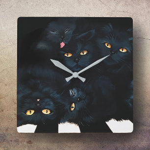 Relógio Quadrado Gato Preto