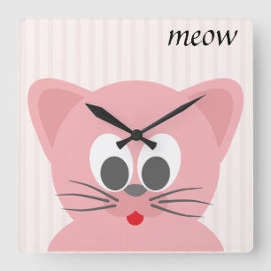 Relógio Quadrado Gato Rosa-de-fenda doce