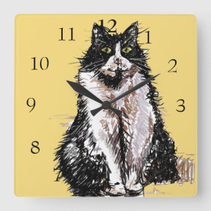 Relógio Quadrado Gato Tuxedo Gatos Arte Animal Quarto Infantil