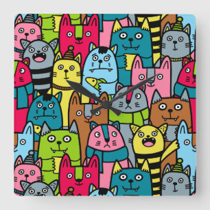 Relógio Quadrado Gatos e gatinhos