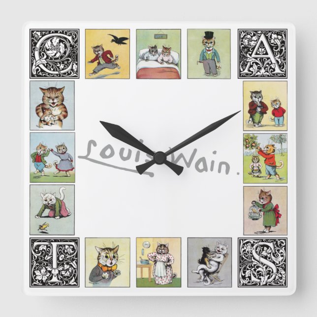 Relógio Quadrado Gatos, Louis Wain (Frente)