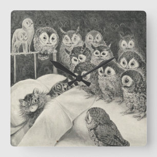 Relógio Quadrado Gatos, pesadelo. Louis Wain