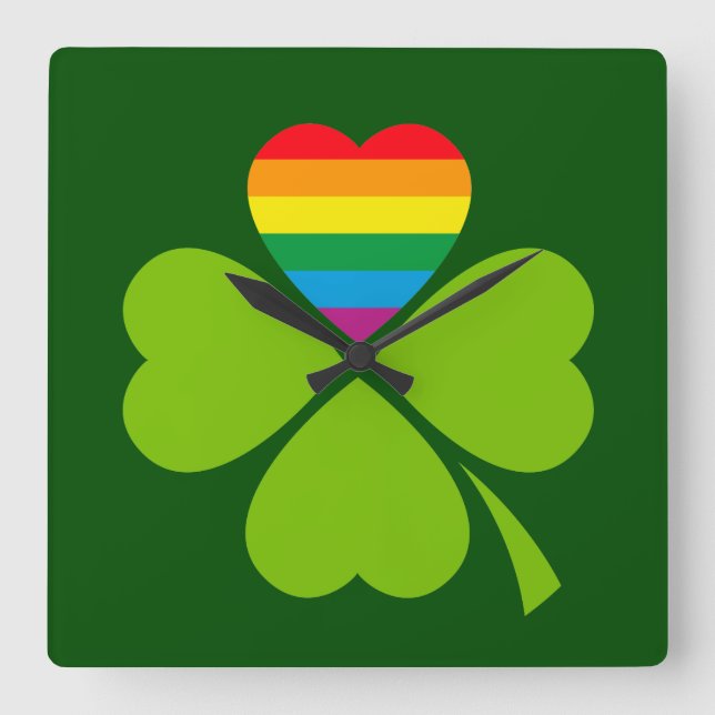 Relógio Quadrado Gay Lucky Clover (Frente)