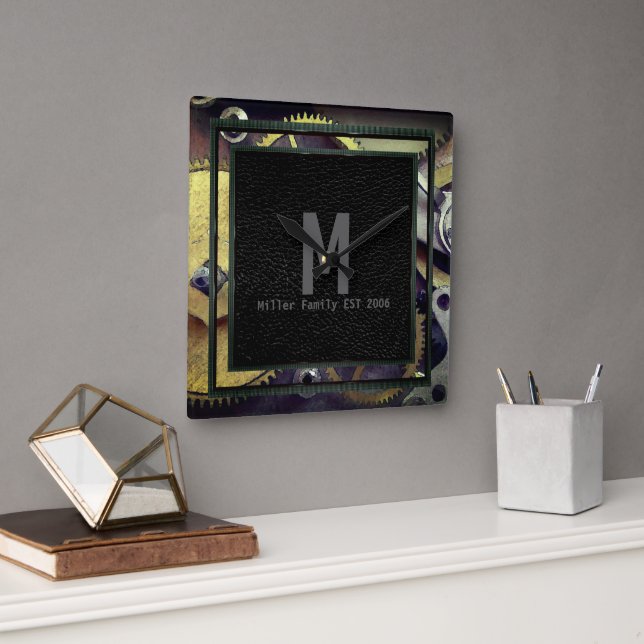 Relógio Quadrado Gears Design Industrial Steampunk Wall lock (Escritório)