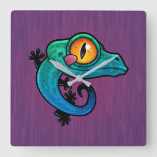 Relógio Quadrado Gecko de Cartoons Coloridos Bonitos