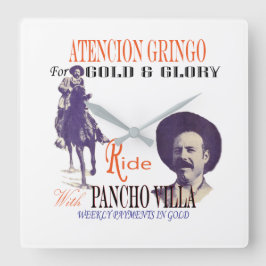 Relógio Quadrado General Pancho Villa 🎖️ Herói Mexicano