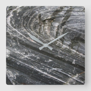 Relógio Quadrado Geologia Cinza de Rochas Decorativas Ondas Sem Díg