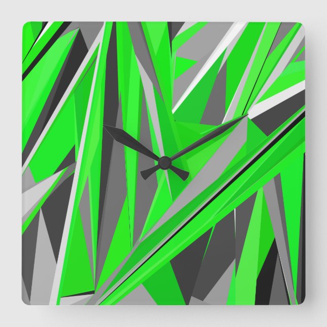 Relógio Quadrado Geometria verde-Cinza (Frente)