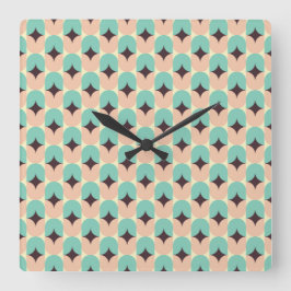 Relógio Quadrado Geometric pattern of teal, beige, and black shapes
