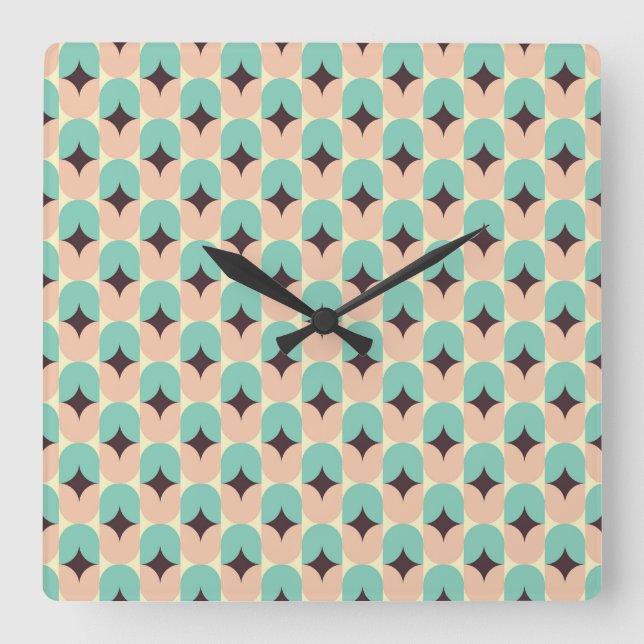 Relógio Quadrado Geometric pattern of teal, beige, and black shapes (Frente)
