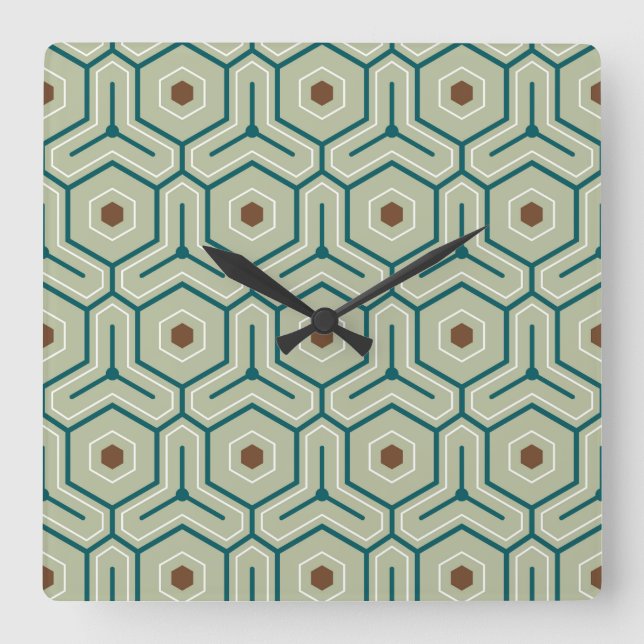 Relógio Quadrado Geometric pattern with interlocking hexagons (Frente)