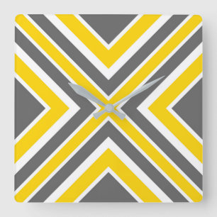 Relógio Quadrado Geométrico branco amarelo cinzento
