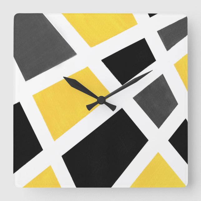 Relógio Quadrado Geométrico branco preto cinzento amarelo (Frente)