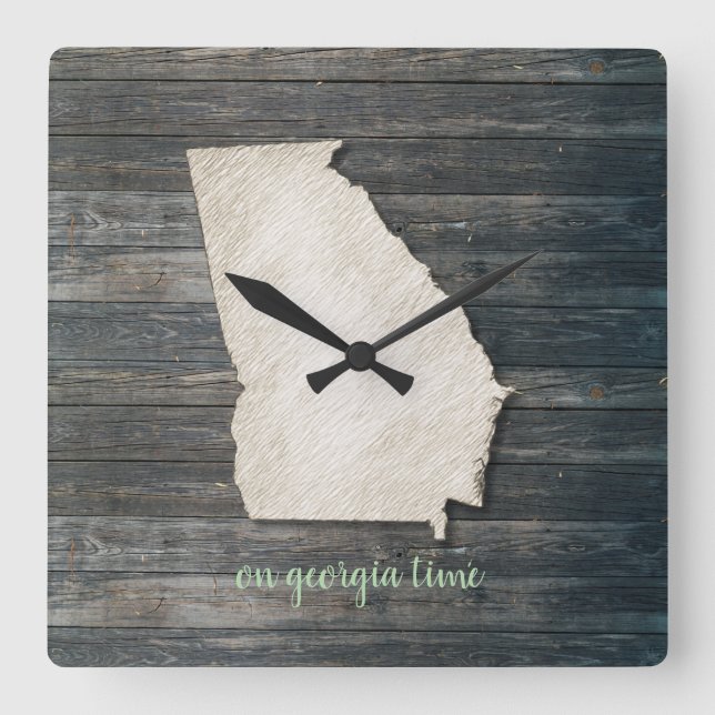 Relógio Quadrado Georgia Wall Clock – Rustic Farmhouse State Decor (Frente)