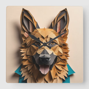 Relógio Quadrado German shepherd 3D Paper Art Design T-shirt