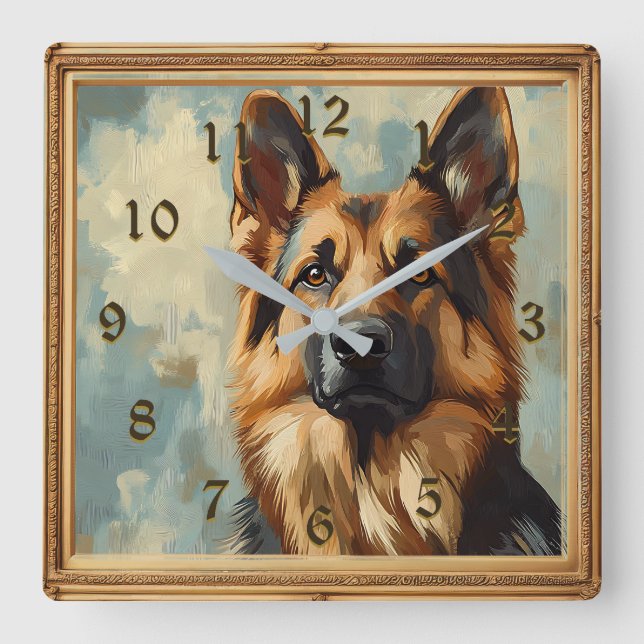 Relógio Quadrado German shepherd Pintura (Frente)