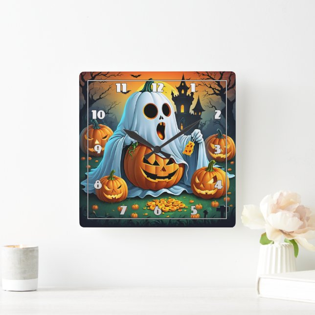 Relógio Quadrado Ghost delights in Halloween trata! 🎃 (Lar)
