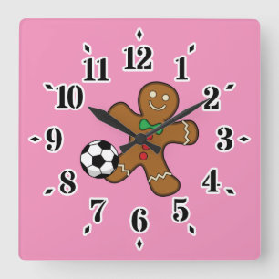 Relógio Quadrado Gingerbird Man Jogando Futebol