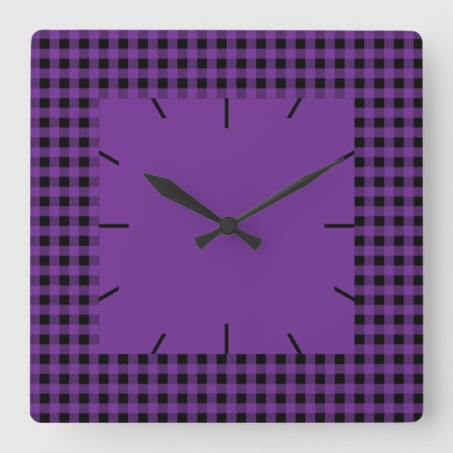 Relógio Quadrado Gingham Grape e Preto (Frente)