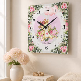 Relógio Quadrado Girafa Bebê | Decoração de Berçário | Personalizad
