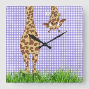 Relógio Quadrado Girafa e Daisy em Gingham