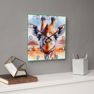 Relógio Quadrado Girafa majestosa mirando sobre a savana africana