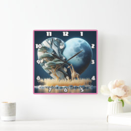 Relógio Quadrado Girafa olha para a savana lua na África