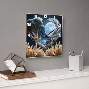 Relógio Quadrado Girafas abraçam praias luas na beleza africana