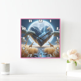 Relógio Quadrado Girafas majestosas sob um céu luminoso brilhante