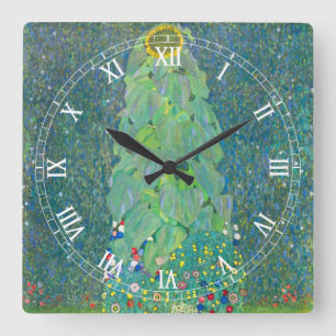 Relógio Quadrado Girassol de Klimt, Arte Floral Vintage Art Nouveau