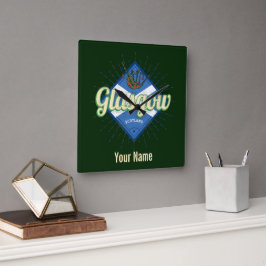 Relógio Quadrado Glasgow UK City Scotland Retro Bagpipe Vintage