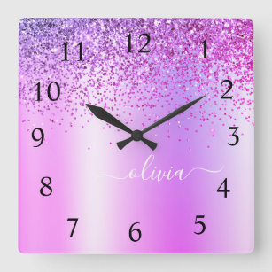 Relógio Quadrado Glitter Puro Glam Metal Monograma